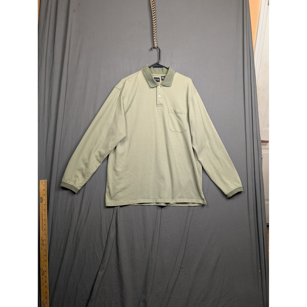 Arrow‎ Mens Long Sleeve Polo Shirt Sage Green Waffle Knit Pocket Size XL